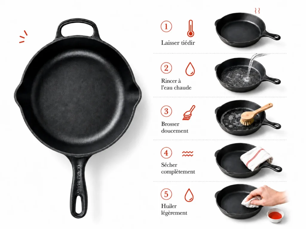 Comment nettoyer une poêle en fonte après cuisson
